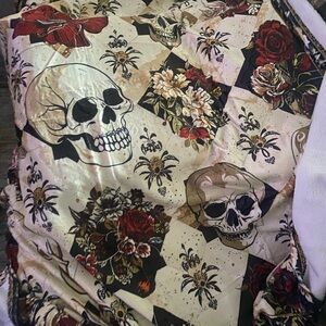Skull and Floral Patterned Fabric